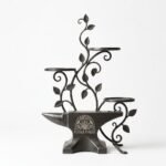 Flora Forge Handcrafted Wrought Iron Anvil Multi-Tiered Vine Plant Stand & Candle Holder